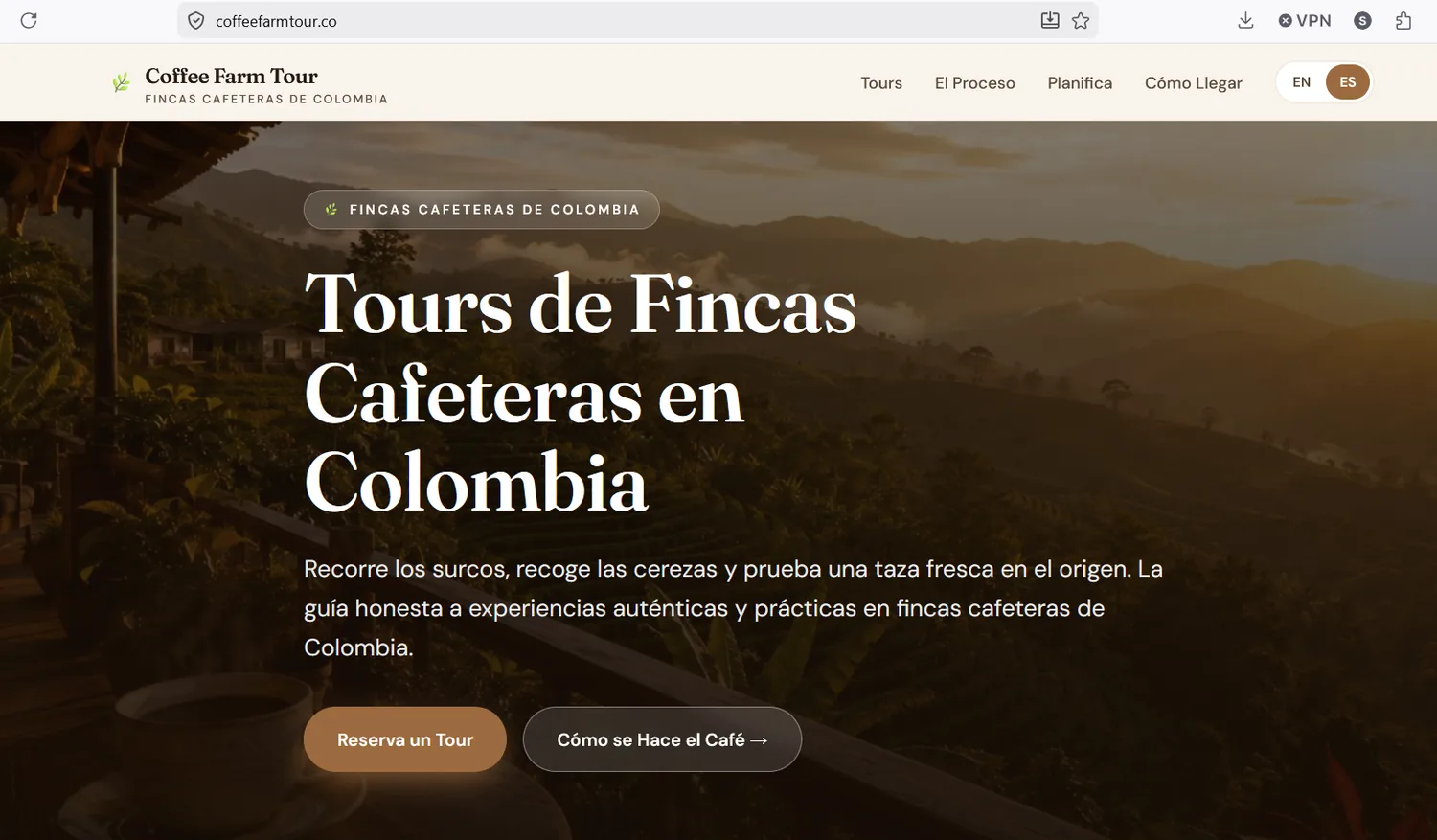 Captura del sitio Coffee Farm Tour