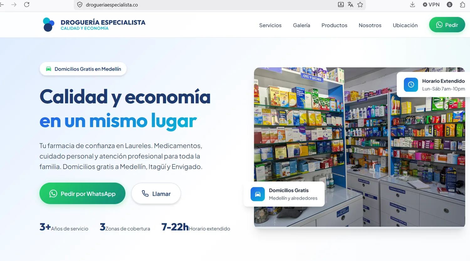 Captura del sitio Droguería Especialista